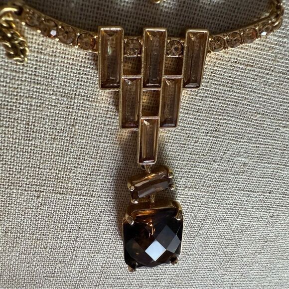 CAROLEE Vintage Gold Necklace with Brown Crystals & Heart Tag – 18” Total - Picture 6 of 17